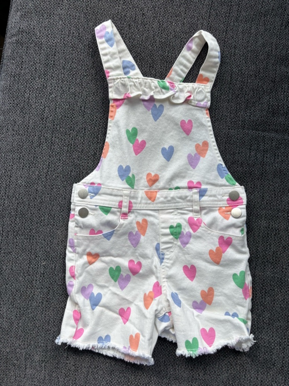 White Heart-Print Short Overalls for Kids